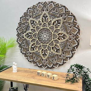 Wood Wall Art Mandala, Multilayer Wooden Decor for Living Room, Boho & Modern Housewarming Gift