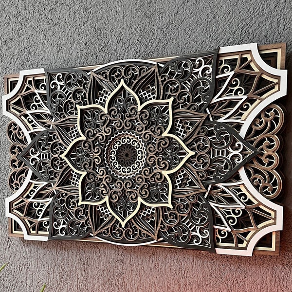 Wood Mandala, Wood Carving Wall Art, Multilayer Decor, Home Decor, Large Mandala Wall Decor