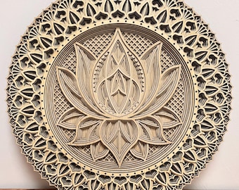 Arte mural de madera con mandala de flor de loto: decoración moderna para el hogar
