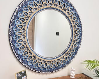 Espejo de pared de mandala de madera hecho a mano: decoración bohemia para sala de estar