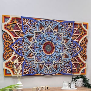 Large Mandala Wall Art, Multilayer Wood Wall Hanging, Boho Home Decor, Handmade Colorful 3D Artwork, Living Room or Entryway Accent