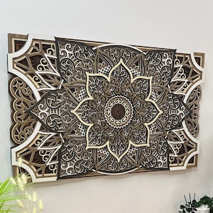 Large Wood Mandala Wall Art - Handmade Boho Carved Decor for Living Room & Home Accent