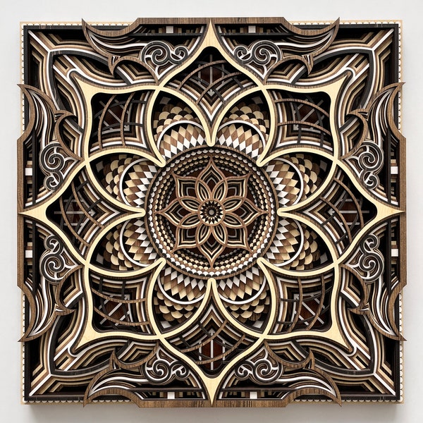 Holz Mandala, Holzwandkunst, Multilayer-Dekor, Blumenmandala, Wohnkultur, große Wandkunst