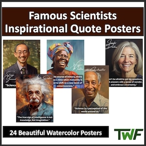 Cartazes de citações inspiradoras de cientistas famosos - 24 lindos cartazes em aquarela