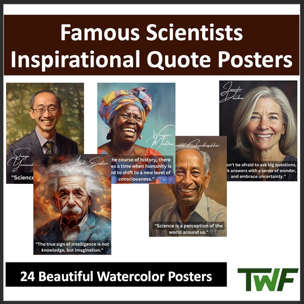 Famous Scientist Inspirational Quote Posters - 24 Beautiful Watercolor Posters