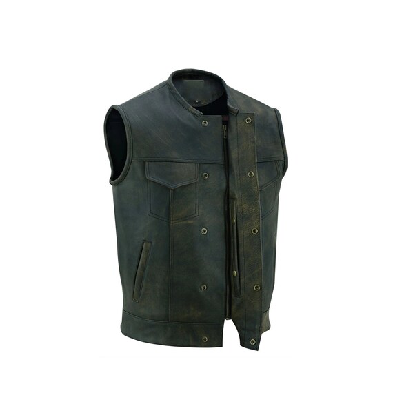 Distressed Brown Men's Motorcycle Leather Vest wi… - image 1