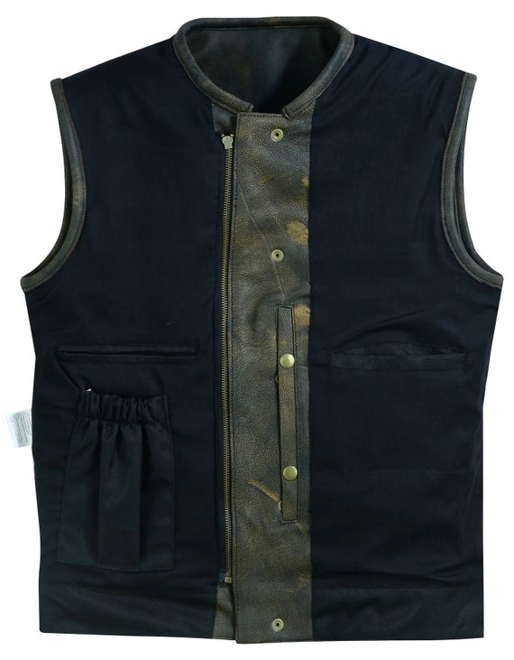Distressed Brown Men's Motorcycle Leather Vest wi… - image 7