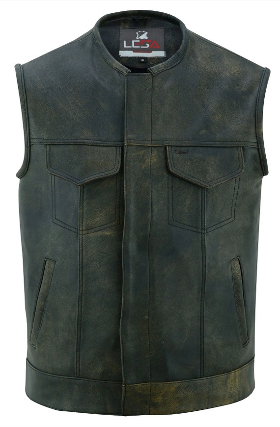 Distressed Brown Men's Motorcycle Leather Vest wi… - image 6