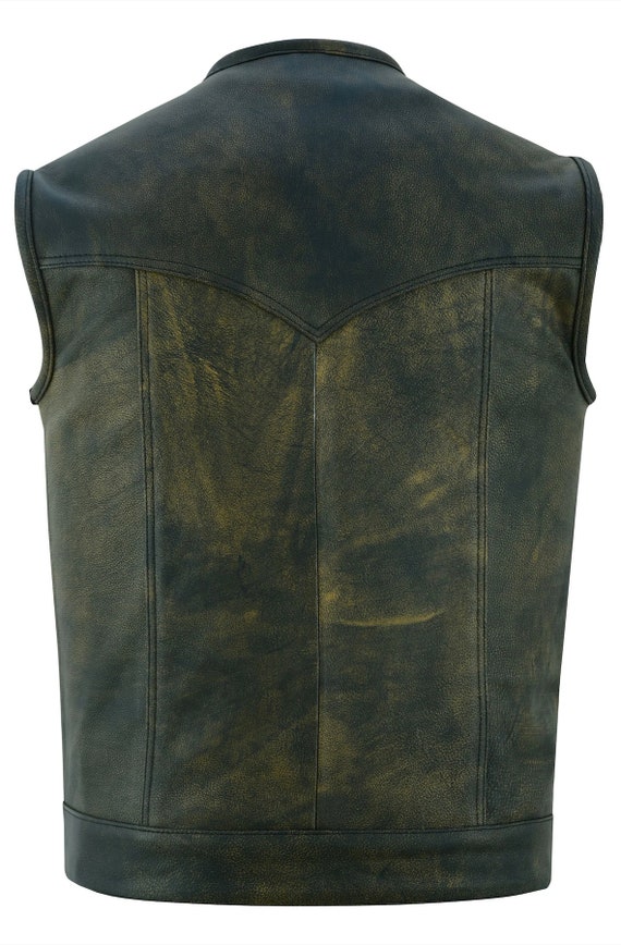 Distressed Brown Men's Motorcycle Leather Vest wi… - image 2