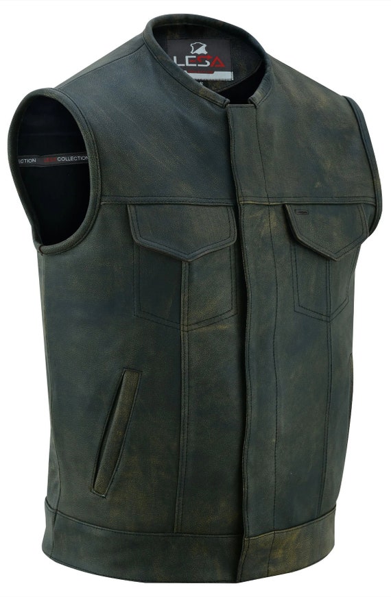 Distressed Brown Men's Motorcycle Leather Vest wi… - image 4