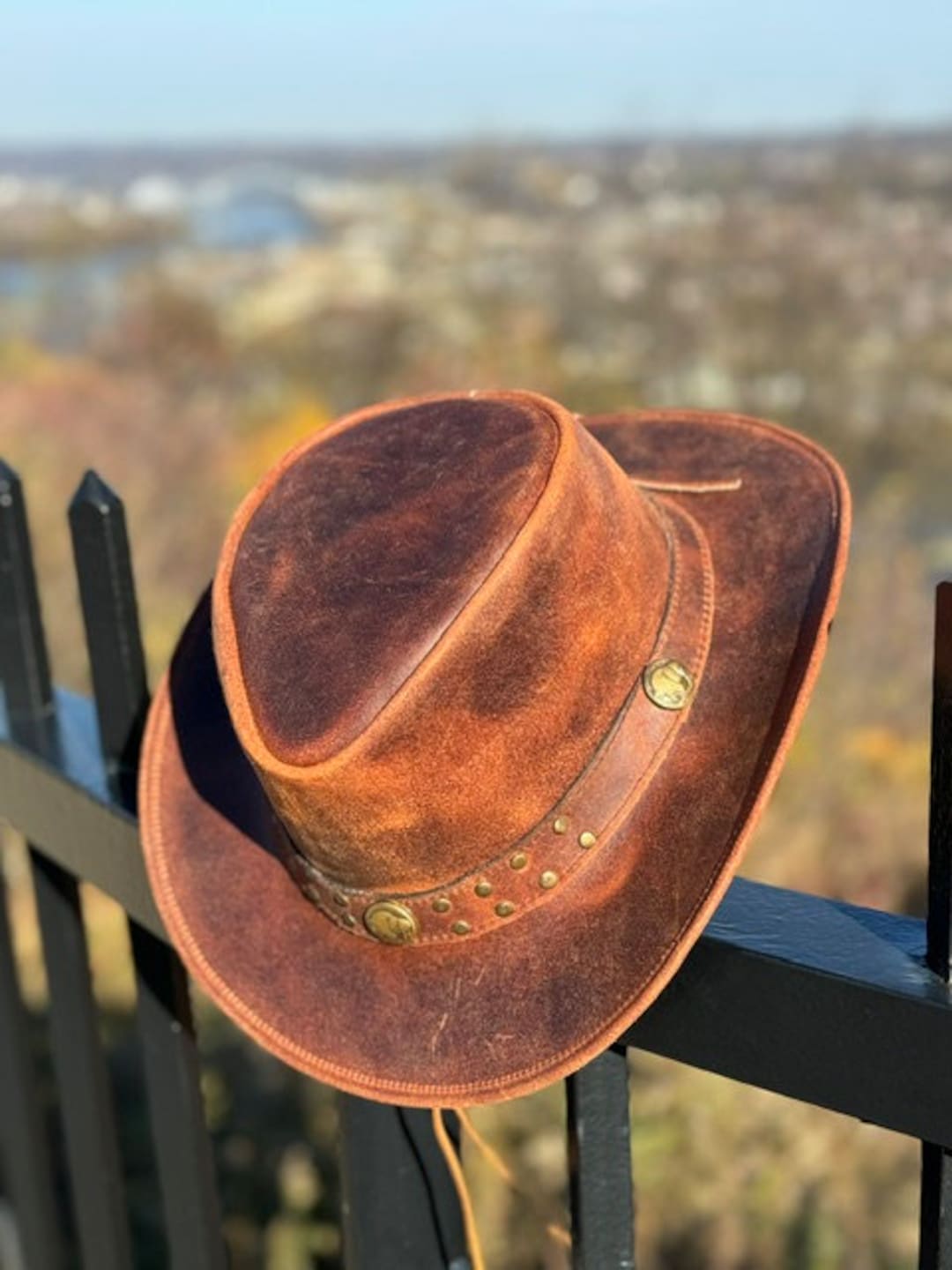 Brown leather cowboy sales hat