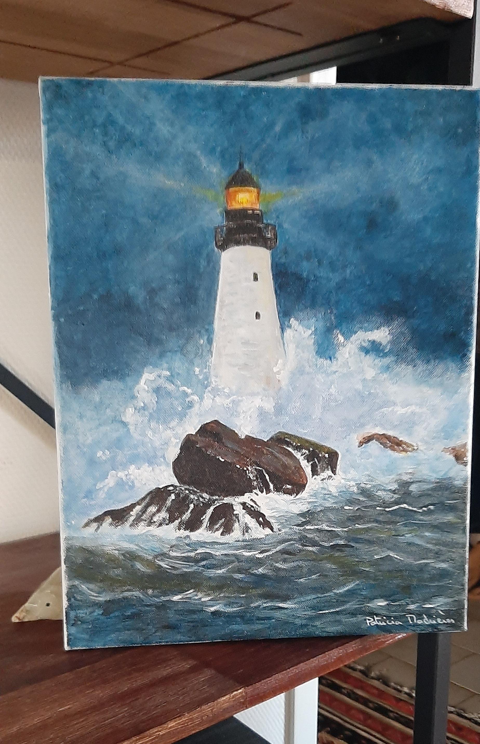 Toile murale avec phare, fleur, plage, paysage naturel côtier
