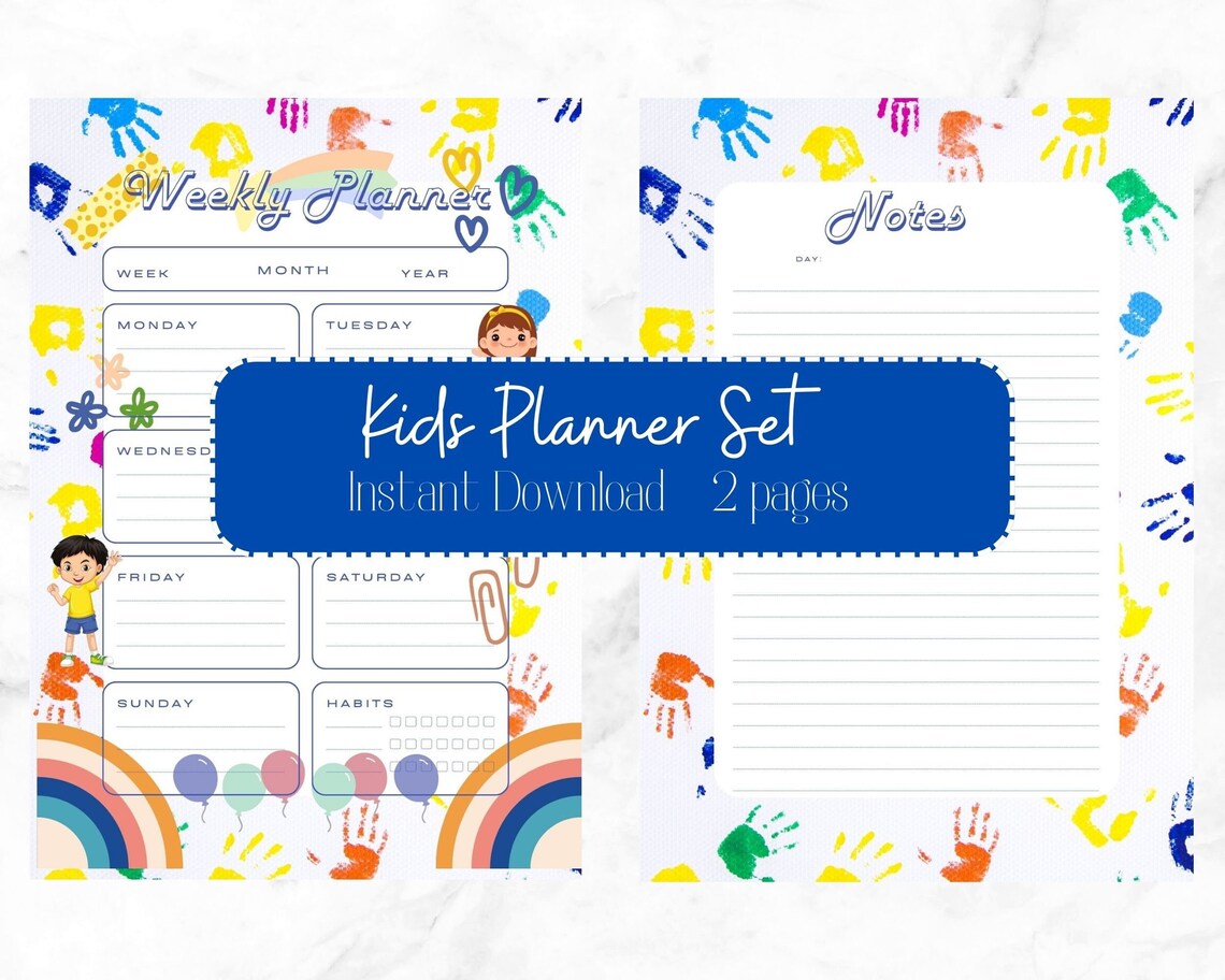 Printable Planner Set for Kids Weekly Planner and Notes Kids Etsy