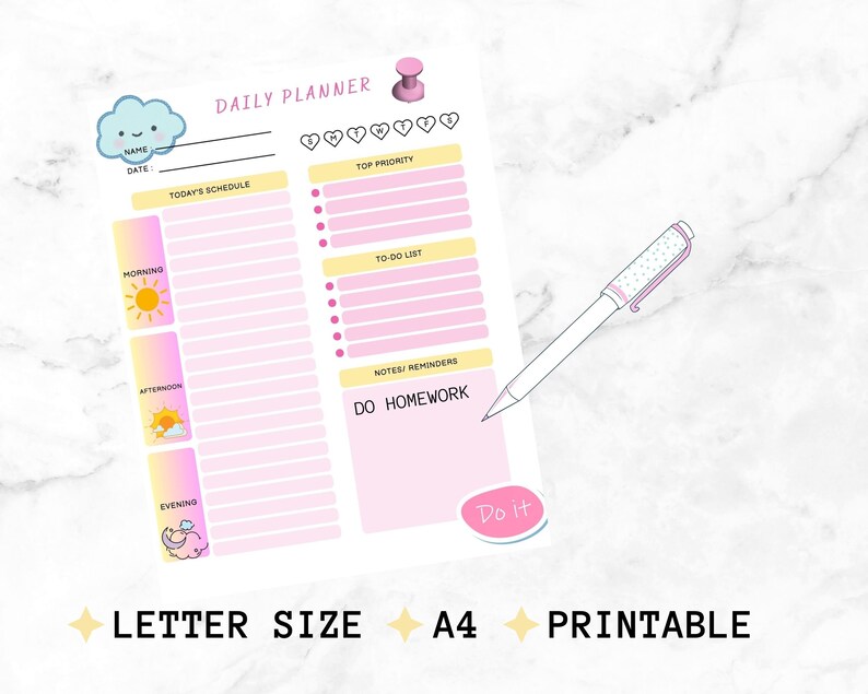 Printable Daily Planner for Kids Childrens Routine Chart - Etsy