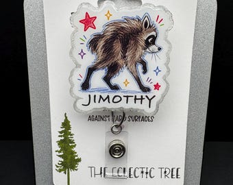 Jimothy Racoon handgjord utdragbar namnskyltsrulle
