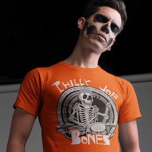 Funny Jazz Halloween TShirt, Philly Joe Bones Jazz Musician Drummer Gift T-Shirt, Bebop Drum Set Trick or Treat Music Novelty Tee