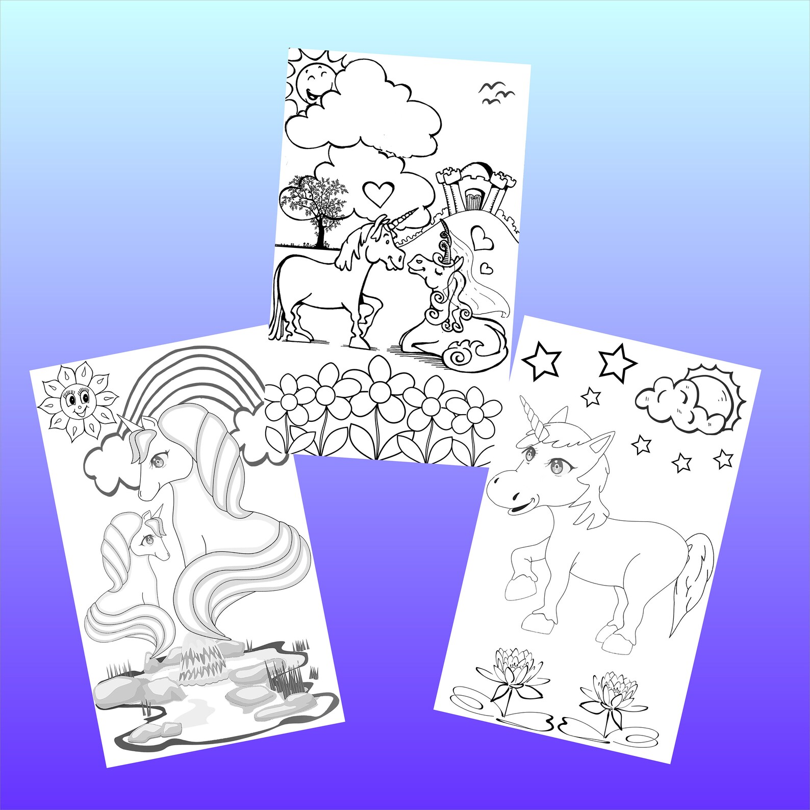 Unicorn Coloring Pages for Kids, 12 Printable Images Digital Download ...