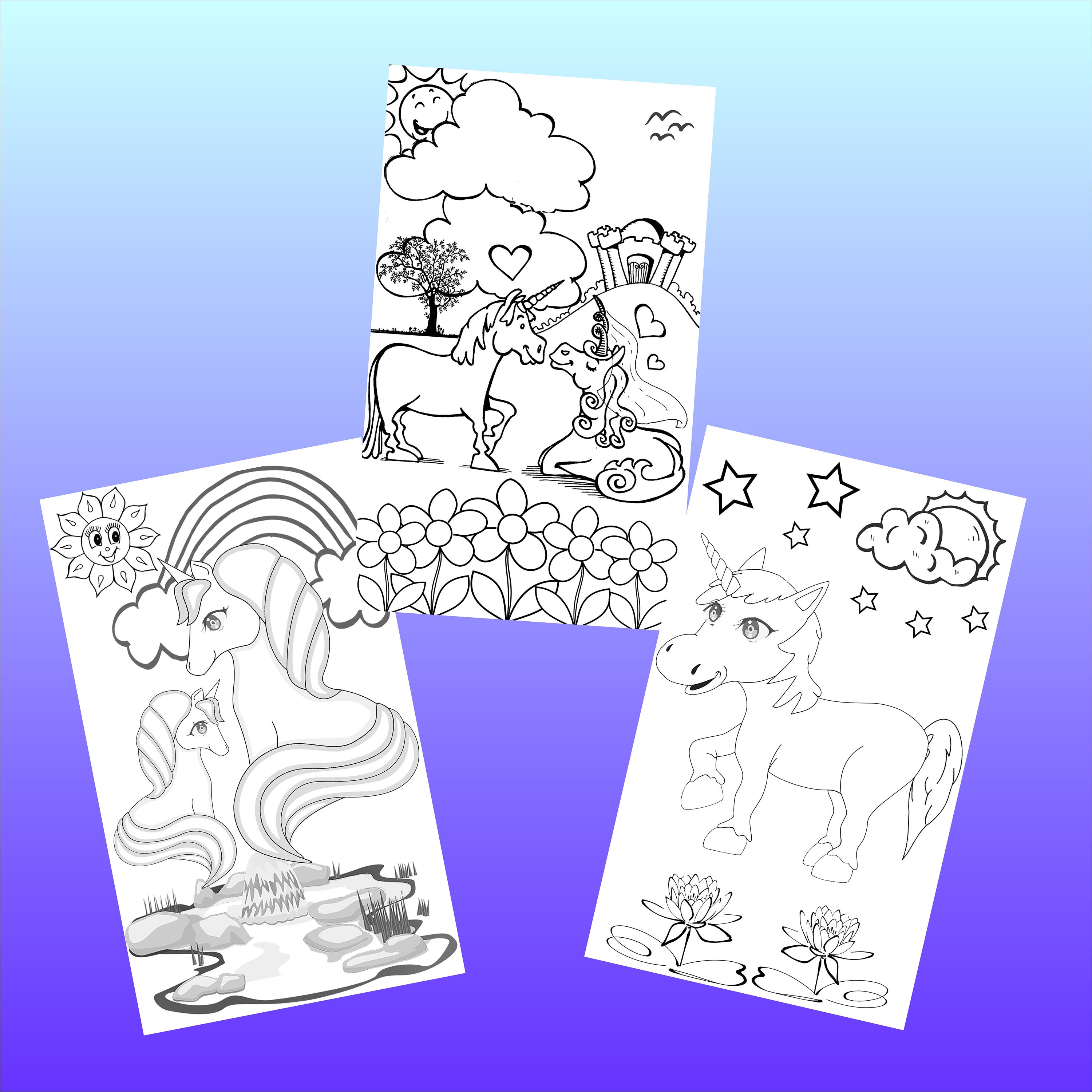Unicorn Coloring Pages for Kids, 12 Printable Images Digital Download ...