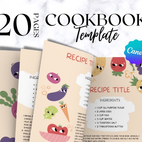 Kids Cookbook Template | Editable Recipe Template | Printable Recipe ebook | Canva Templates | Canva instructions in Italian and English