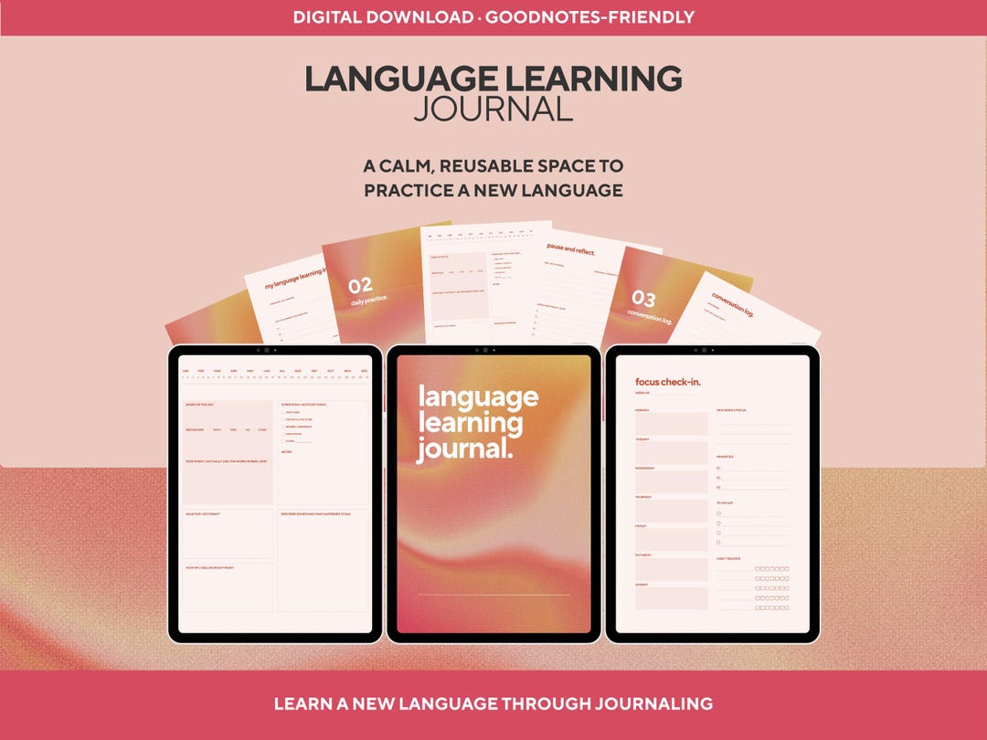 Learning New Language Journal Notes Language Learning Journal for Goodnotes, Reusable Digital Journal for ...