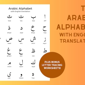 Hoja de referencia del alfabeto árabe con traducción al inglés