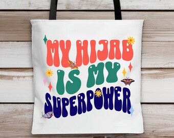 Ramadan My Hijab Is My Superpower Tote Bag, Arabic Islamic Gift for Mom, Retro Muslim Woman Ramadan Gift, Eid Gift for Women, Fun Muslim Bag