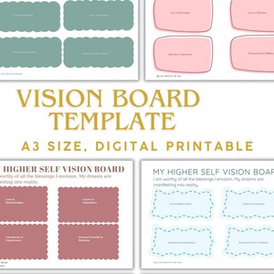 Mallpaket för visionstavla för det högre jaget | 6 estetiska A3-utskrivbara material | Digital manifestationskarta i PDF-format | Planerare för drömtavla för målsättning