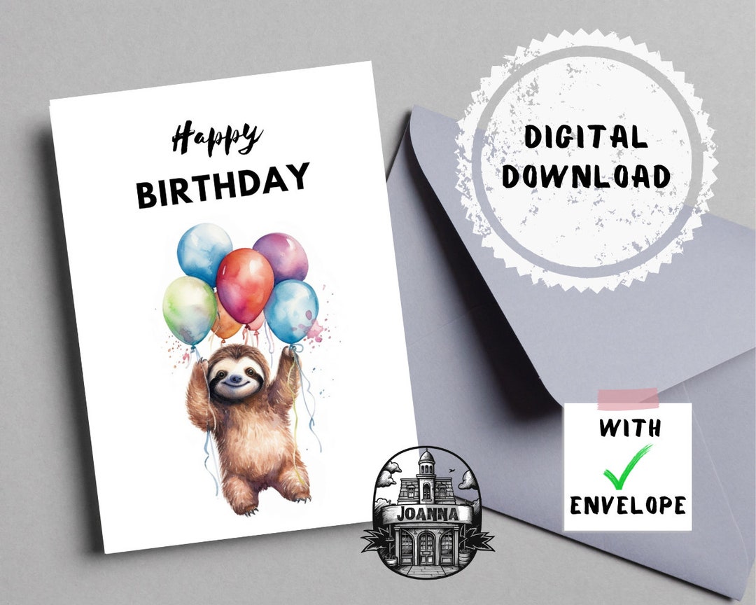 Printable Sloth Birthday Card Printable Birthday Card Cute - Etsy