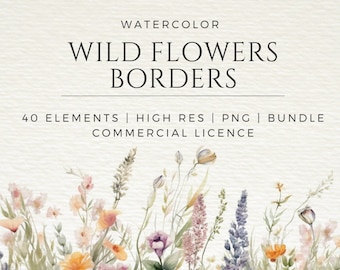 Watercolor wild flowers PNG borders field flowers clipart premade borders Wedding Clipart wild flowers clipart commercial licence