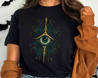 Witchy Evil Eye shirt Dark Academia tshirt nazar amulet Celestial T-Shirt Oversize TShirt Mystical women shirt moon witchy shirt seeing eye