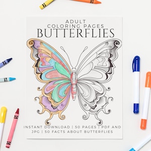 KDP Interior Adult coloring book 55 butterflies printable coloring pages with facts coloring book printable PDF KDP commercial license