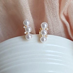14k Gold-Plated Clip On Earrings: Trio Faux Pearl Studs
