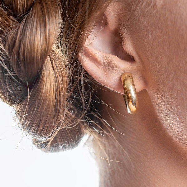 Clip op gouden oorringen onzichtbaar minimalistisch | 20 mm gouden hoepel non-piercing oorbellen dik 6 mm