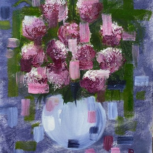 Bouquet rose floral huile sur toile planche fleurs abstraites empâtement peinture fleurs roses bouquet peinture cadeau mur décor art original