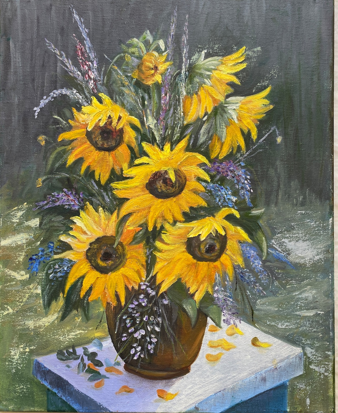 Sunflowers Oil Painting Contemporary Art Flowers in a Vase - Etsy