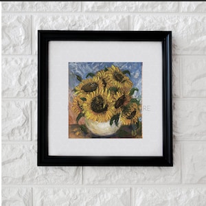 Pintura a óleo de girassol à la van Gogh com inspiração solar - Impasto Miniatura de flor em vaso