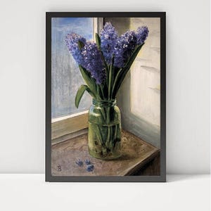 Pintura al óleo original de jacinto lila: arte floral hecho a mano sobre cartón