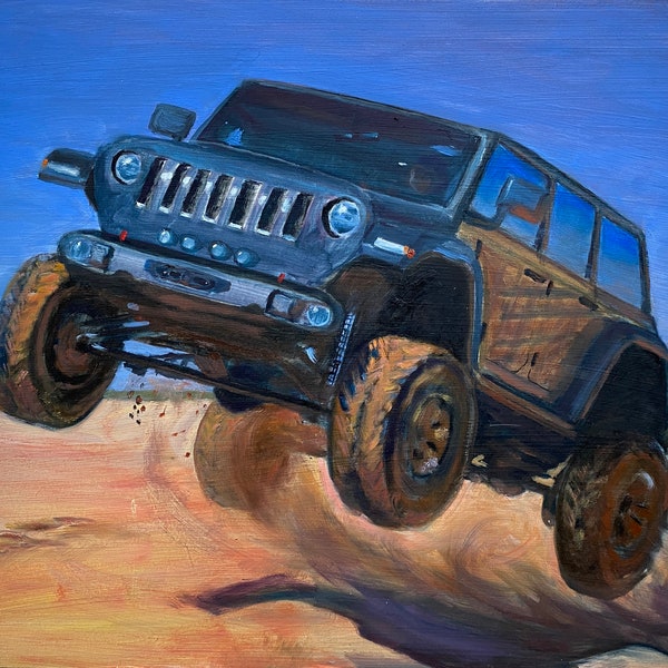 Handmade Rally Jeep Cherokee Oil Painting - Perfect Gift for Men and Boys, Modern Room Decor