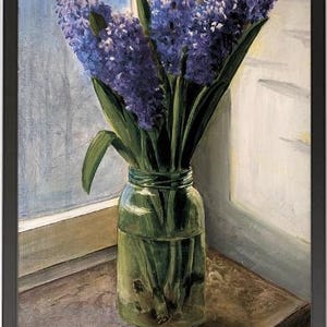 Origineel olieverfschilderij van lila hyacint - handgemaakte bloemenkunst op karton