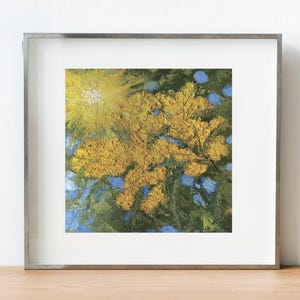 Peinture à l'huile miniature originale de mimosa impasto au couteau