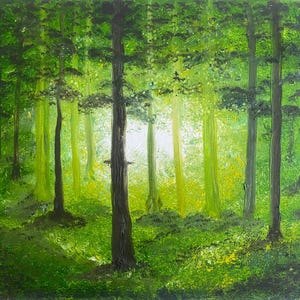 Dipinto originale Mattina in una pineta su carta oleata 21 x 29 cm