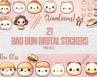 Kawaii Bao Bun Pegatinas Digitales / Pegatinas Digitales / Pegatinas Goodnotes / Pegatinas Planificador / Kawaii / Clip Art / Pegatinas Lindas