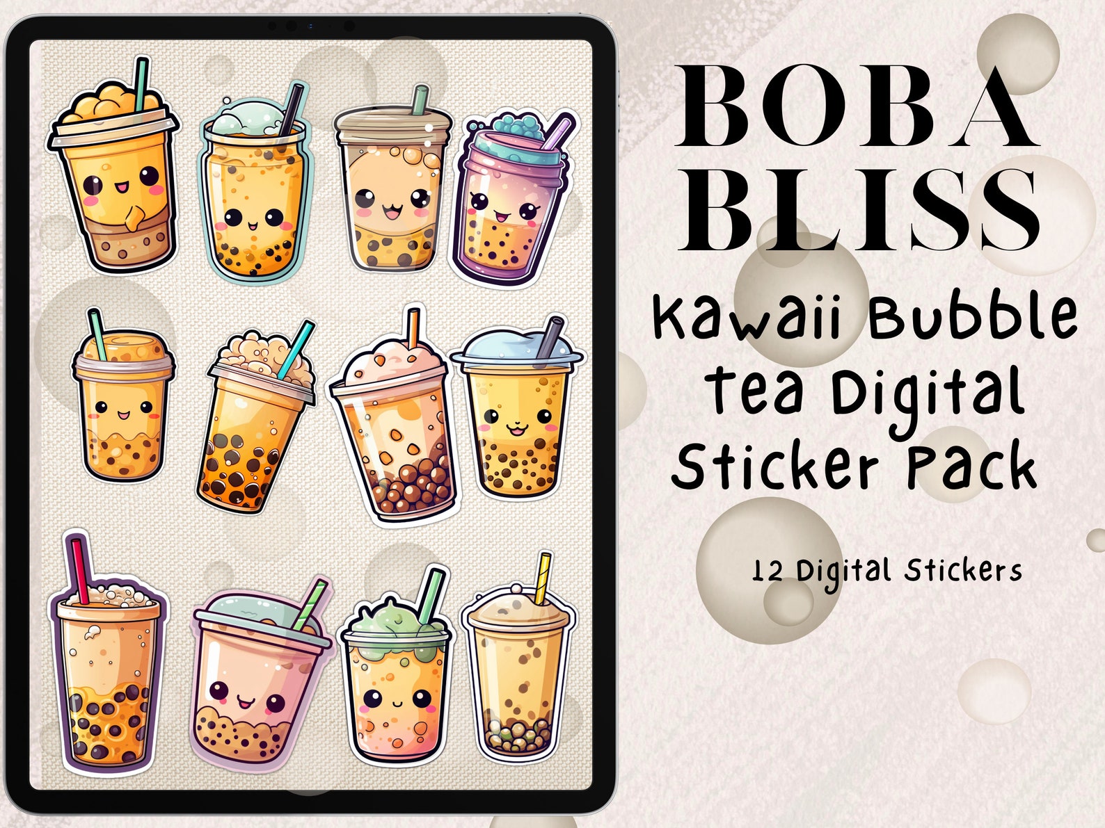 Tapioca Sticker Kawaii Bubble Tea Digital Stickers | Digital Stickers | Goodnotes ...