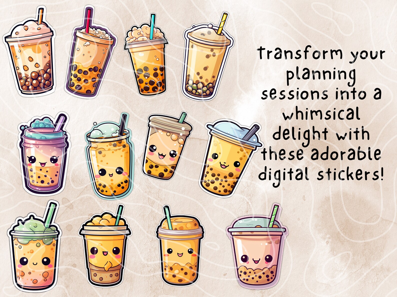 Tapioca Sticker Kawaii Bubble Tea Digital Stickers | Digital Stickers | Goodnotes ...