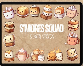 Kawaii S’mores Digital Stickers | Digital Stickers | Goodnotes Stickers | Planner Stickers | Kawaii | Clip Art | Cute Stickers | Cute S’more