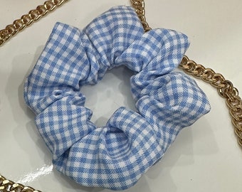 Scrunchie gingham fabric in blue color