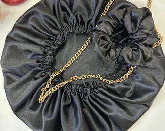 Perfect Fit Reversible Satin Hair bonnet black Black sleeping cap, Schlafhaube, Satin Bonnet, Vegane Seidenhaube, Haarhaube, Lockenhaube,