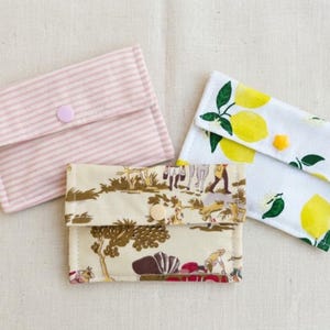 Set of 3 Fabric Pouches, Cotton Snap Closure, Multi-Purpose Organizer, Card holder, Coin purse, Solid soap pouch, Small cosmetic pouch