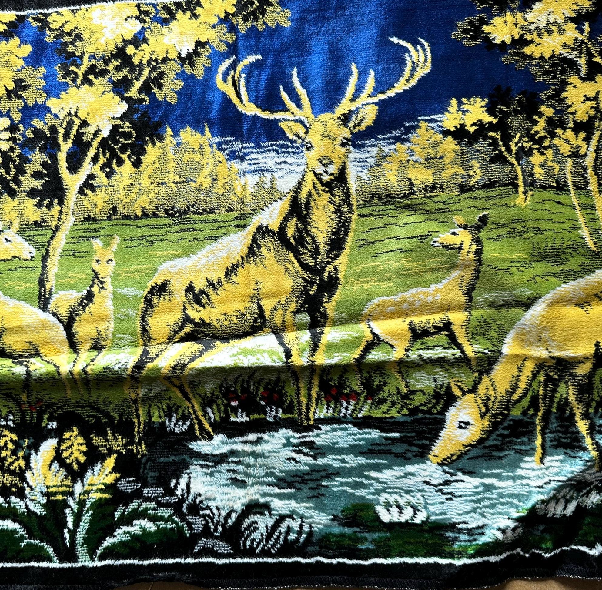 Vintage Deer Hunting Tapestry Wall Hanging, Deer Stag in the Forest ...