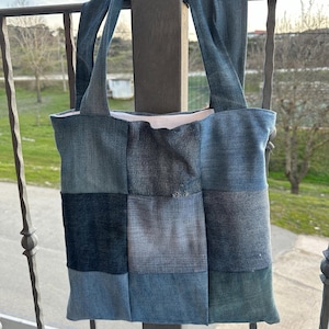Patchwork Jeans Tragetasche, handgemachte Jeanstasche, Einkaufstasche, Geschenk für sie, Muttertag, Geschenk für sie, Mädchen, handgemachtes Geschenk, Stoff,
